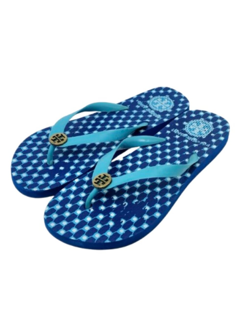 TORY BURCH~Chelsea~GEOMETRIC BLUE/WHITE WOMENS FLIP FLOPS SIZE 8